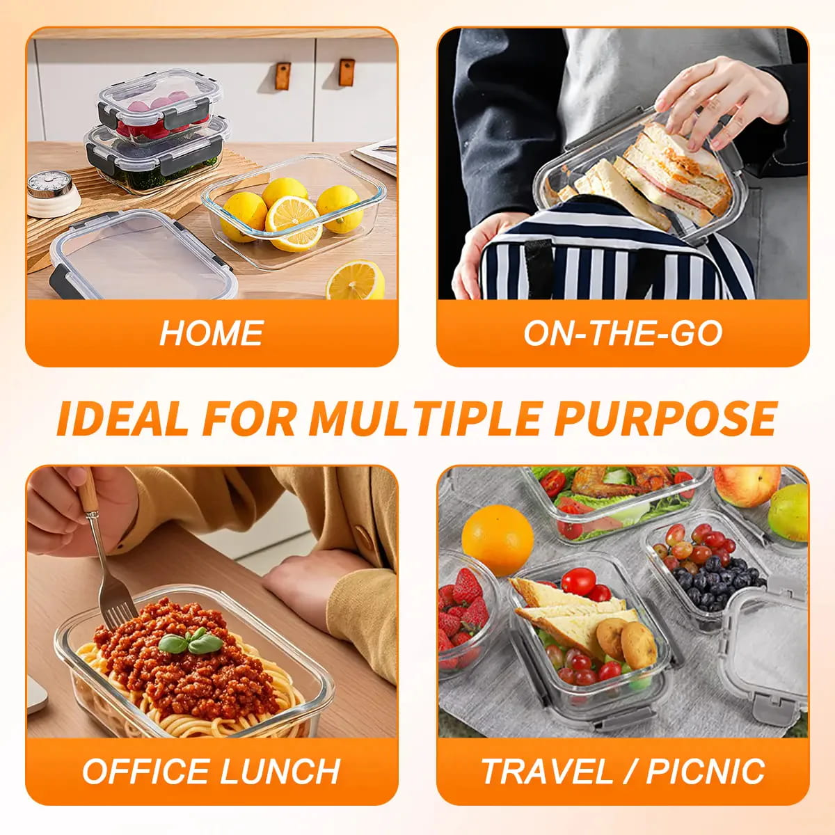 10-Piece Glass Meal Prep Containers with Airtight Locking Lids – BPA-Free Borosilicate Food Storage Containers, Leakproof, Stackable, Microwave, Oven, Freezer & Dishwasher Safe